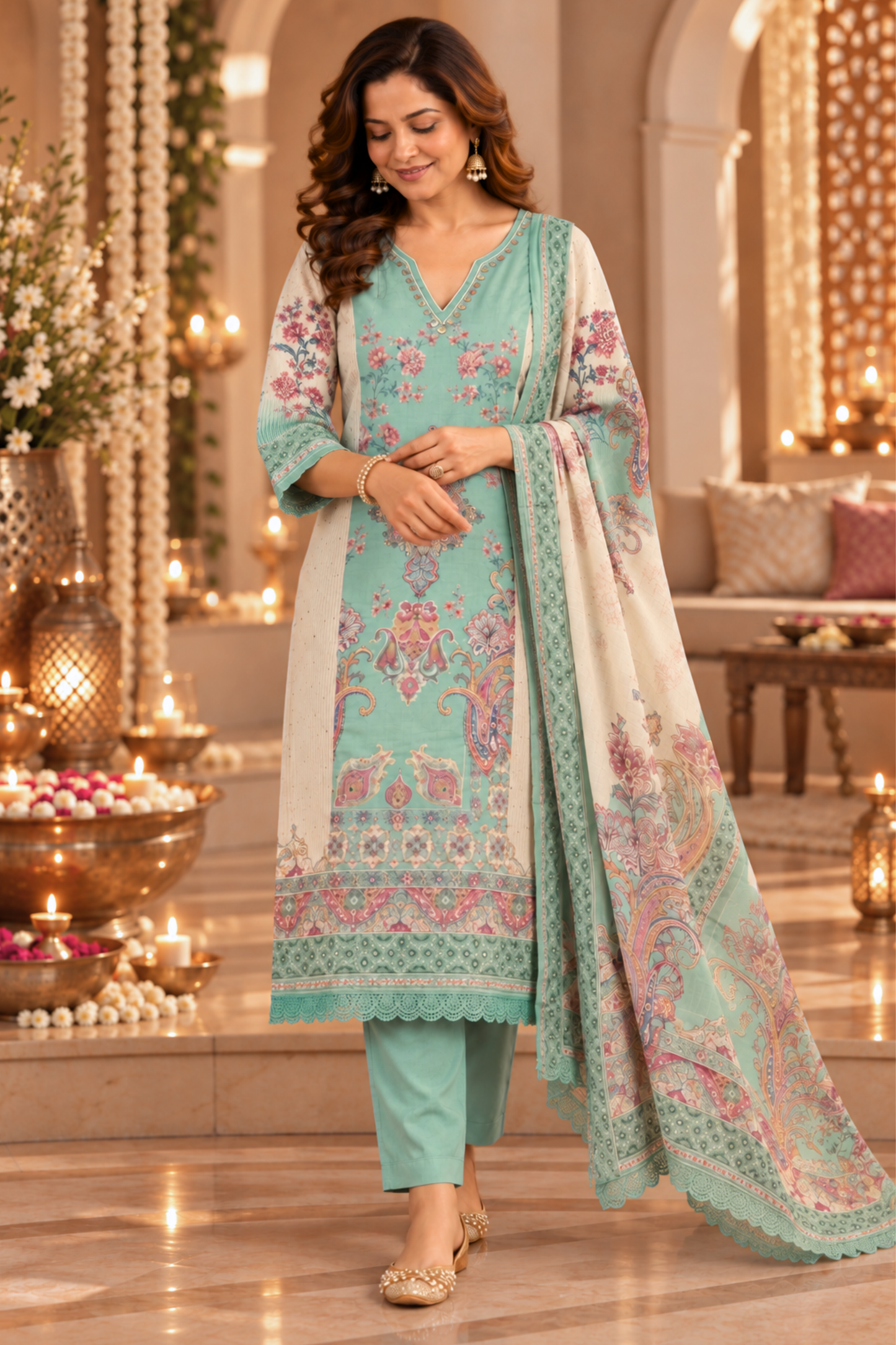 Inaya Karachi Muslin Suit with Mirror Work