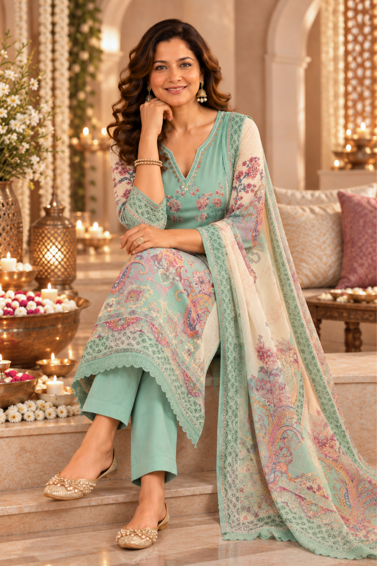 Inaya Karachi Muslin Suit with Mirror Work