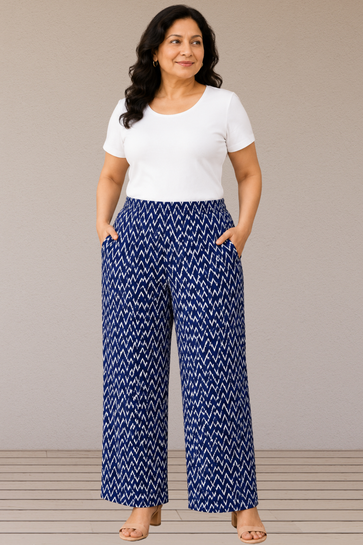 Indigo Chevron Cotton Pant Palazzo