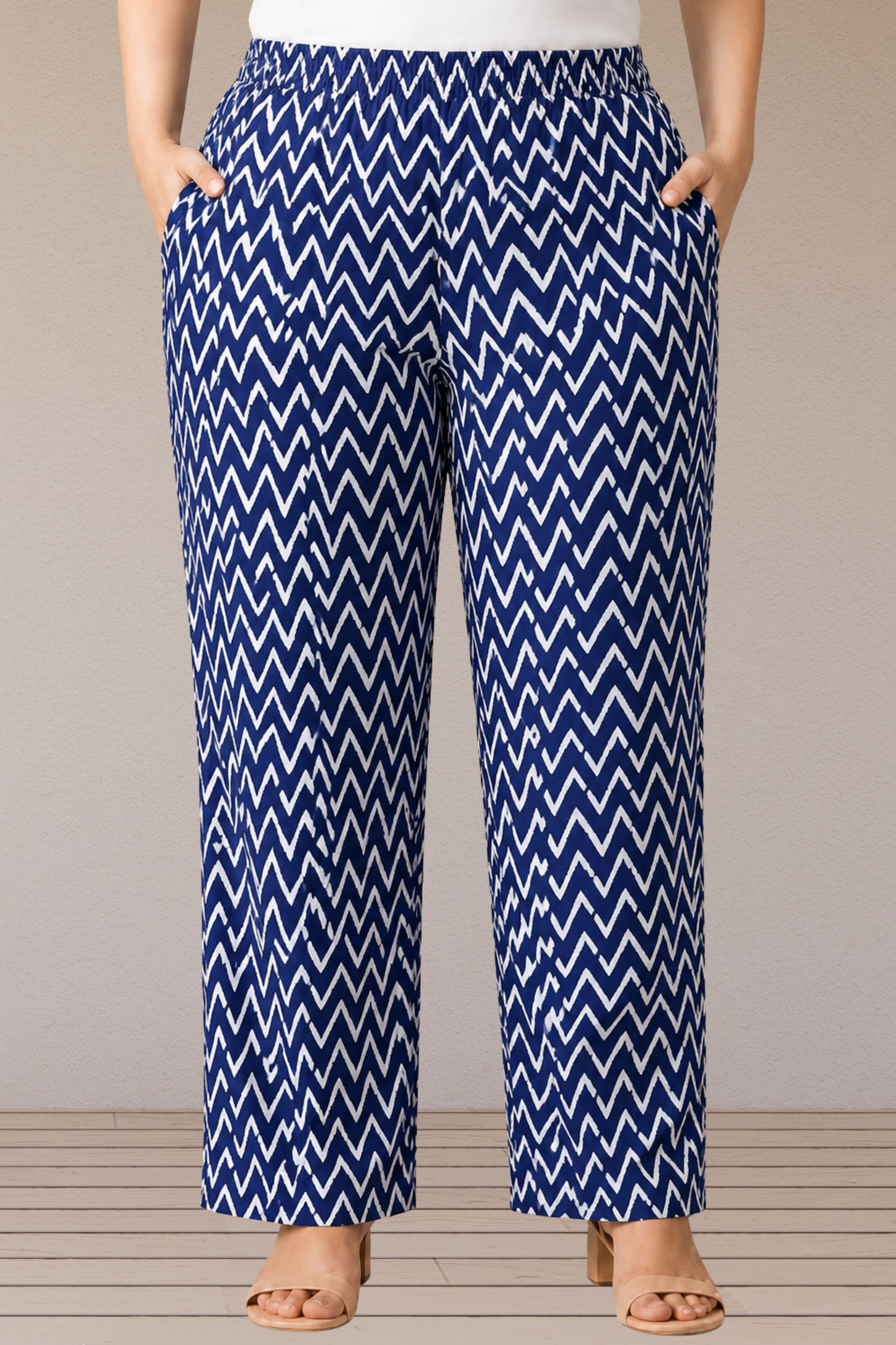 Indigo Chevron Cotton Pant Palazzo