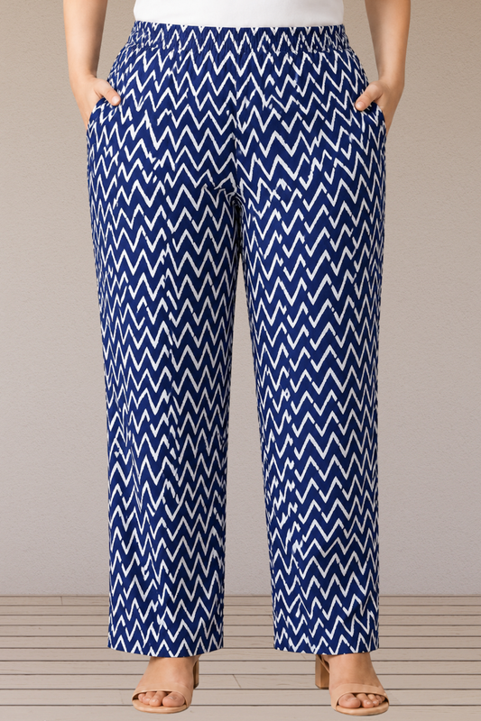 Indigo Chevron Cotton Pant Palazzo