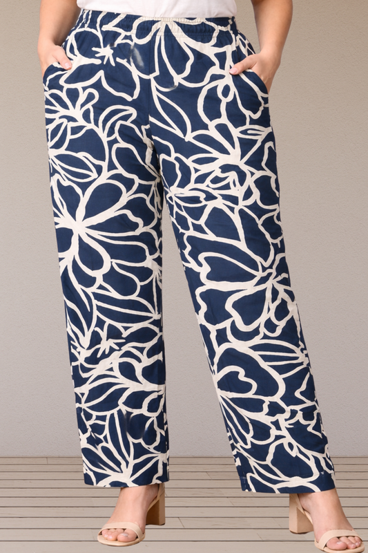 Indigo Cotton Bloom Pant Palazzo