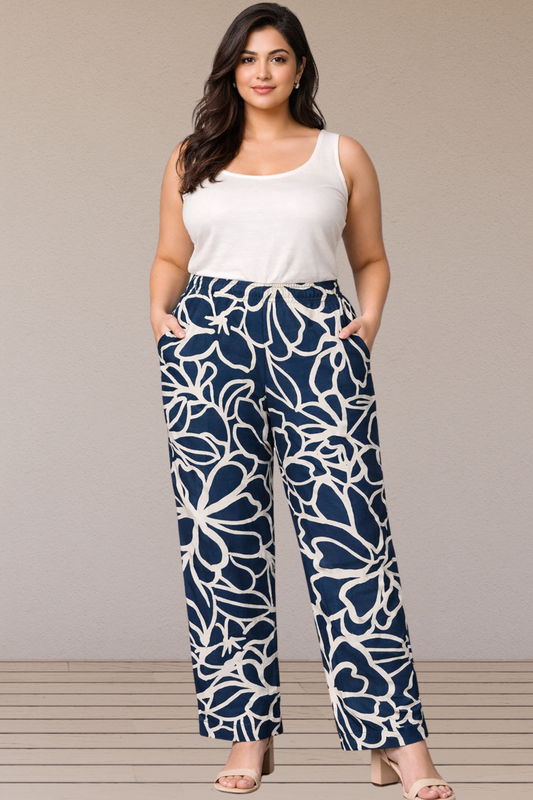 Indigo Cotton Bloom Pant Palazzo