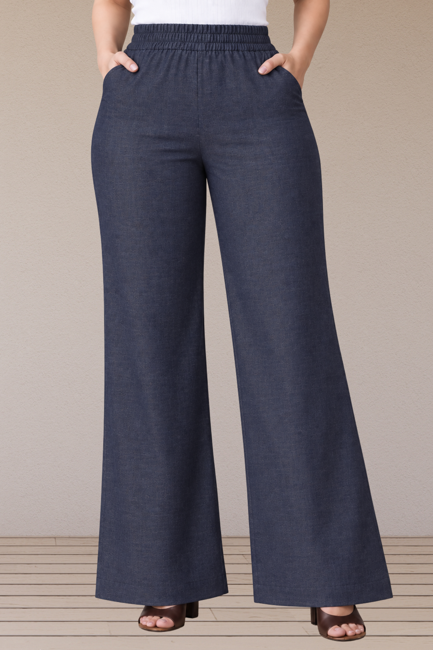 Indigo Blue Cotton Denim Wide Leg Pants