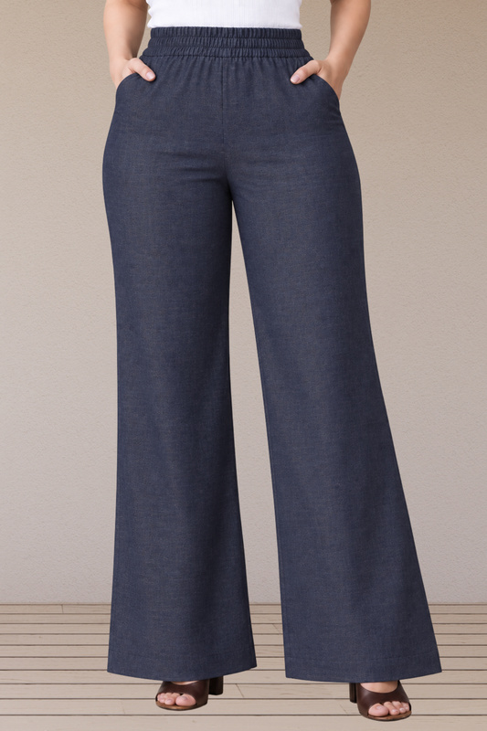 Indigo Blue Cotton Denim Wide Leg Pants