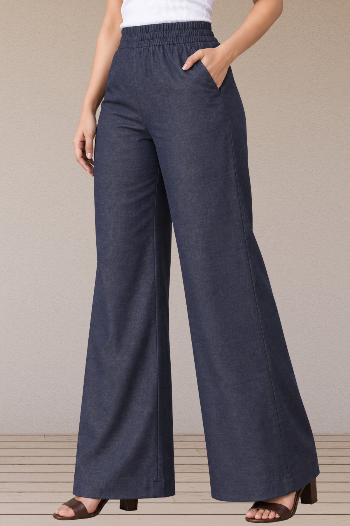 Indigo Blue Cotton Denim Wide Leg Pants