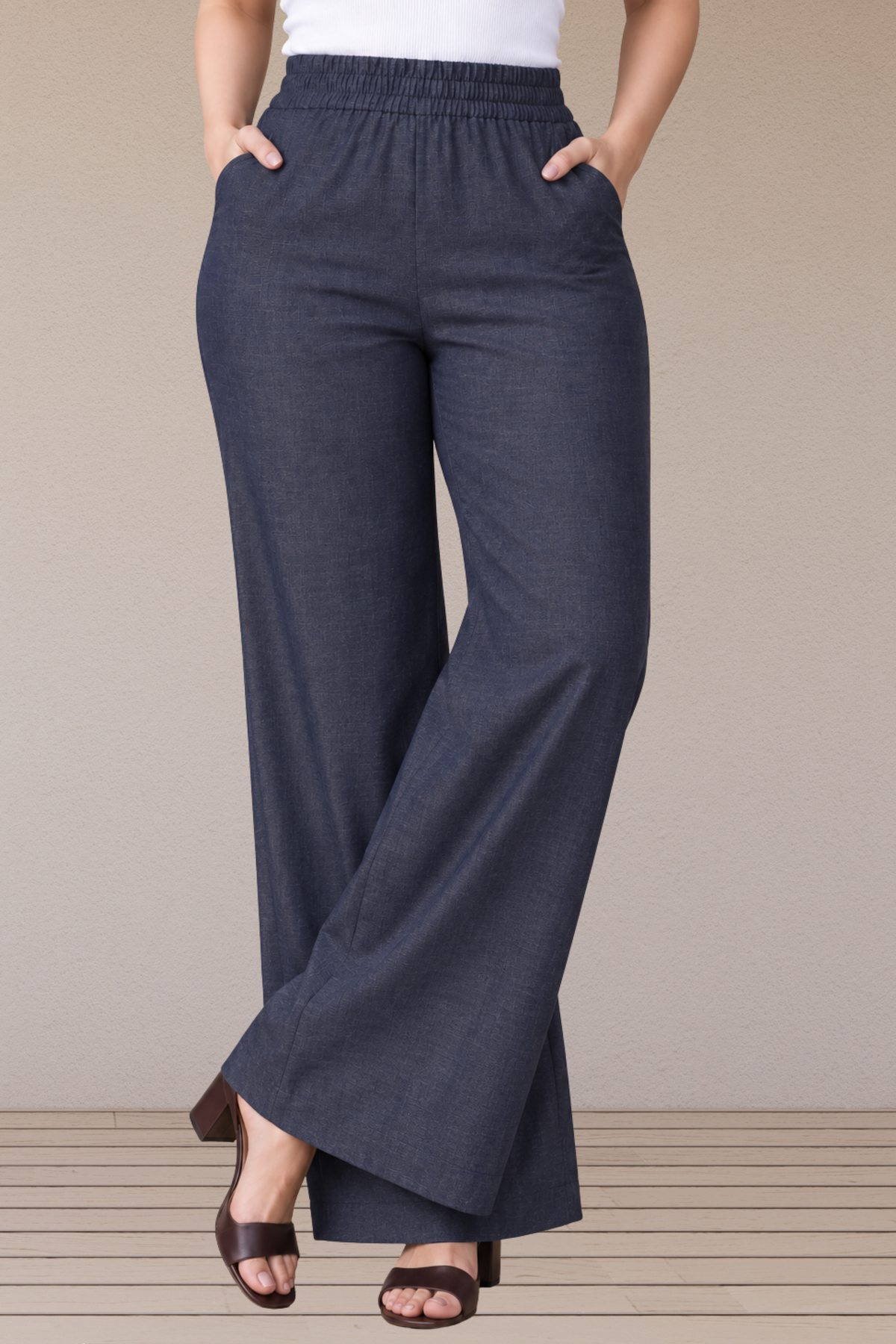 Indigo Blue Cotton Denim Wide Leg Pants