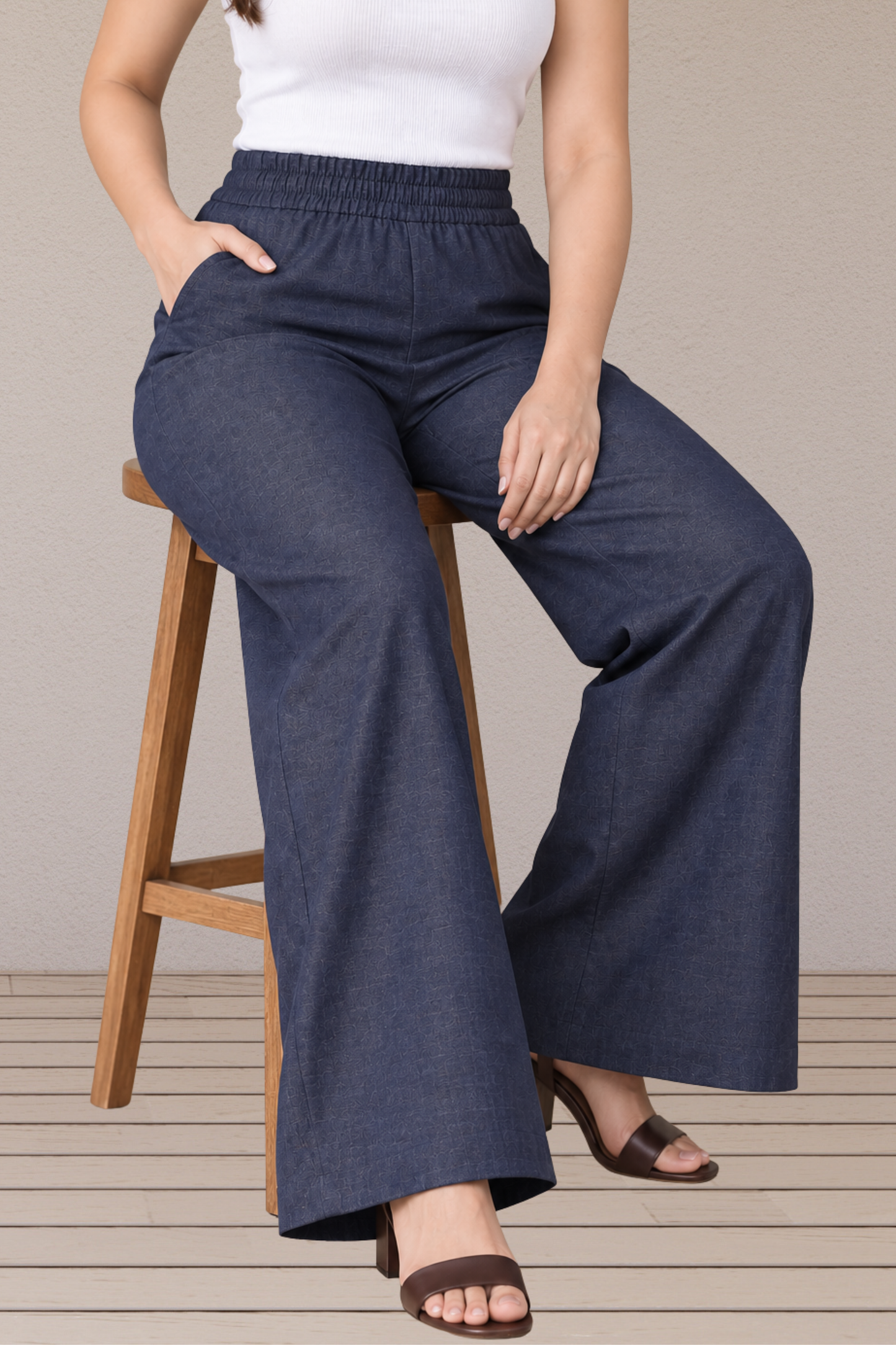 Indigo Blue Cotton Denim Wide Leg Pants