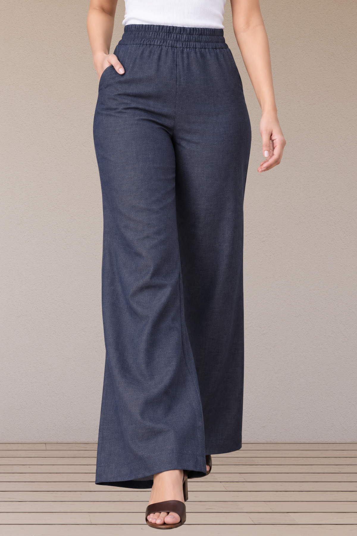 Indigo Blue Cotton Denim Wide Leg Pants