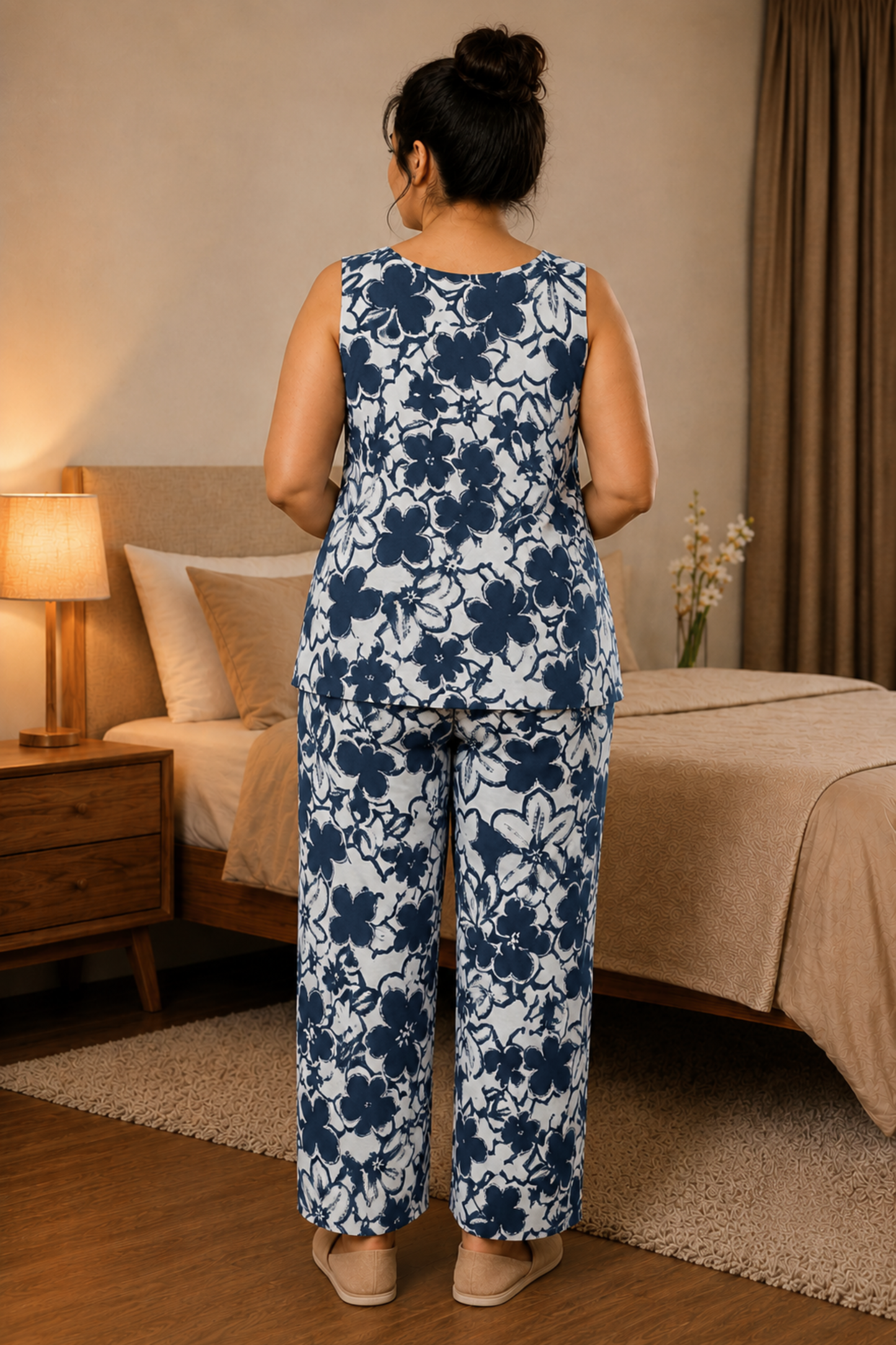 Indigo Floral Rayon Night Suit