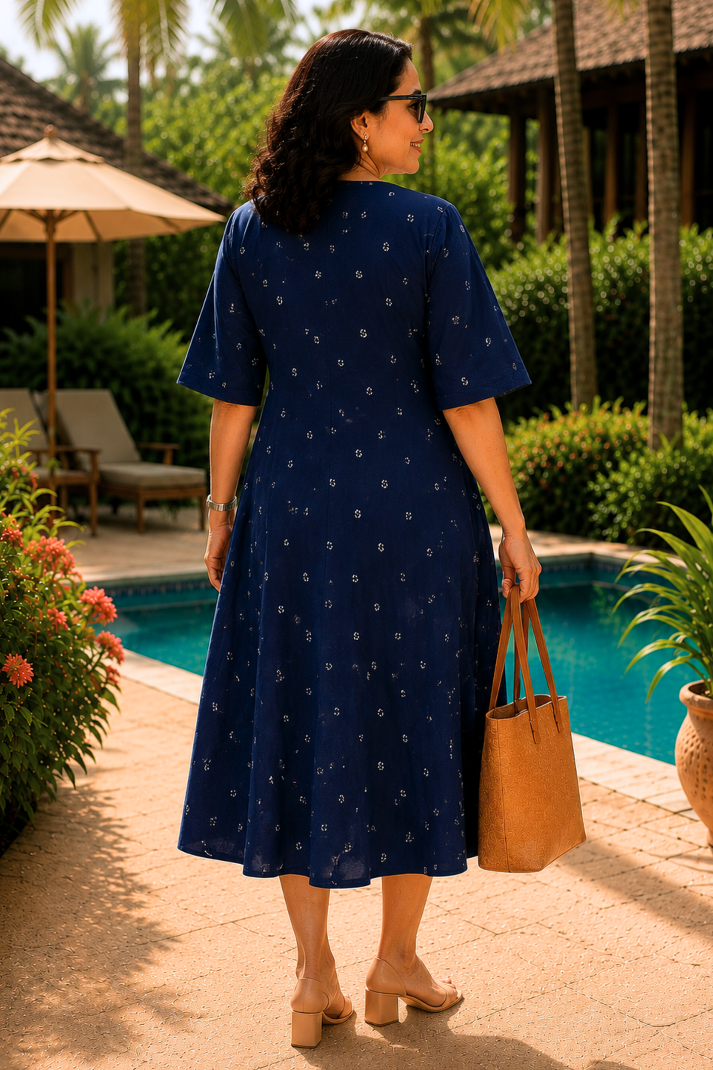 Indigo Reverie Printed Dress With Pockets