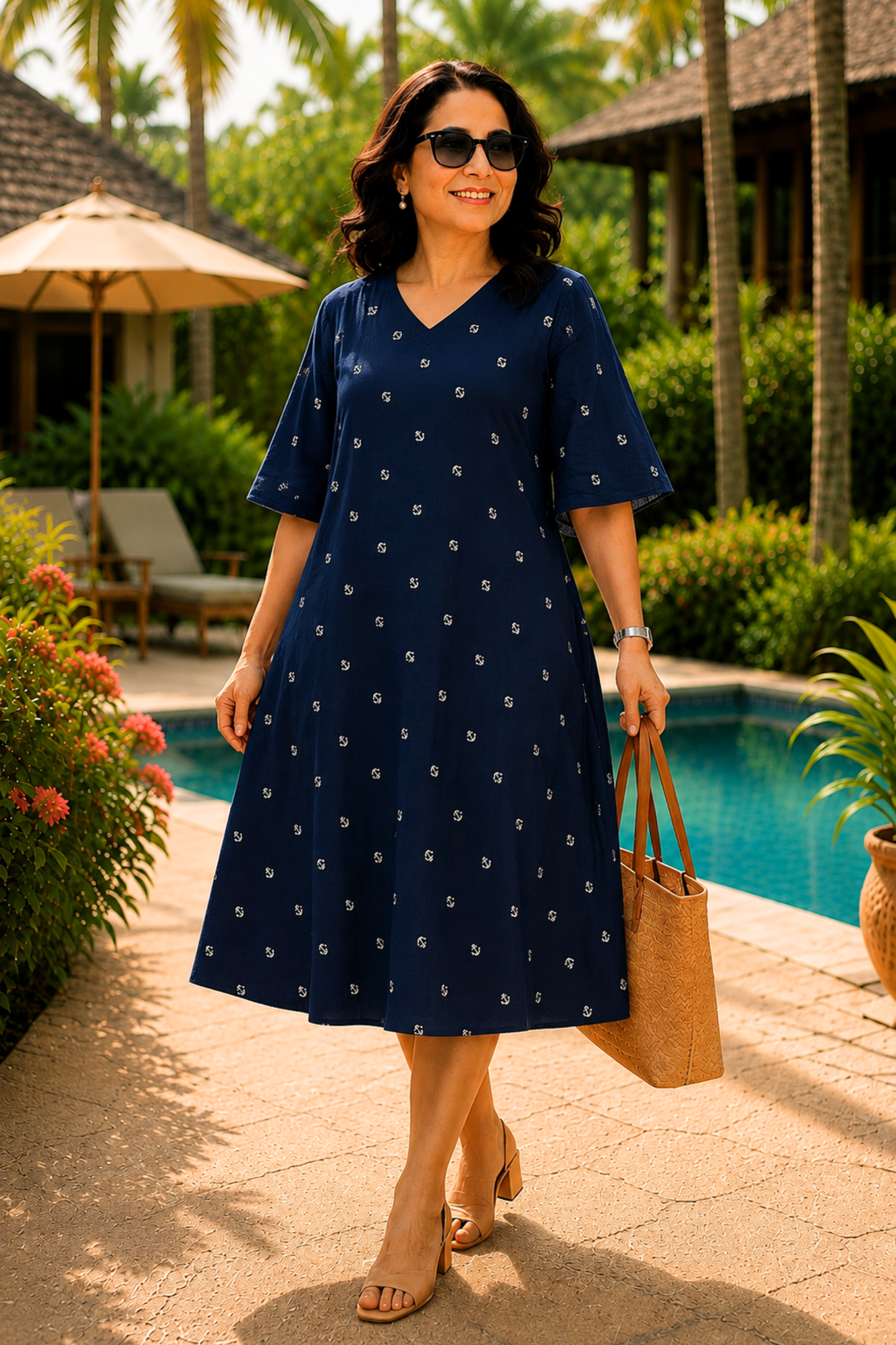 Indigo Reverie Printed Dress With Pockets