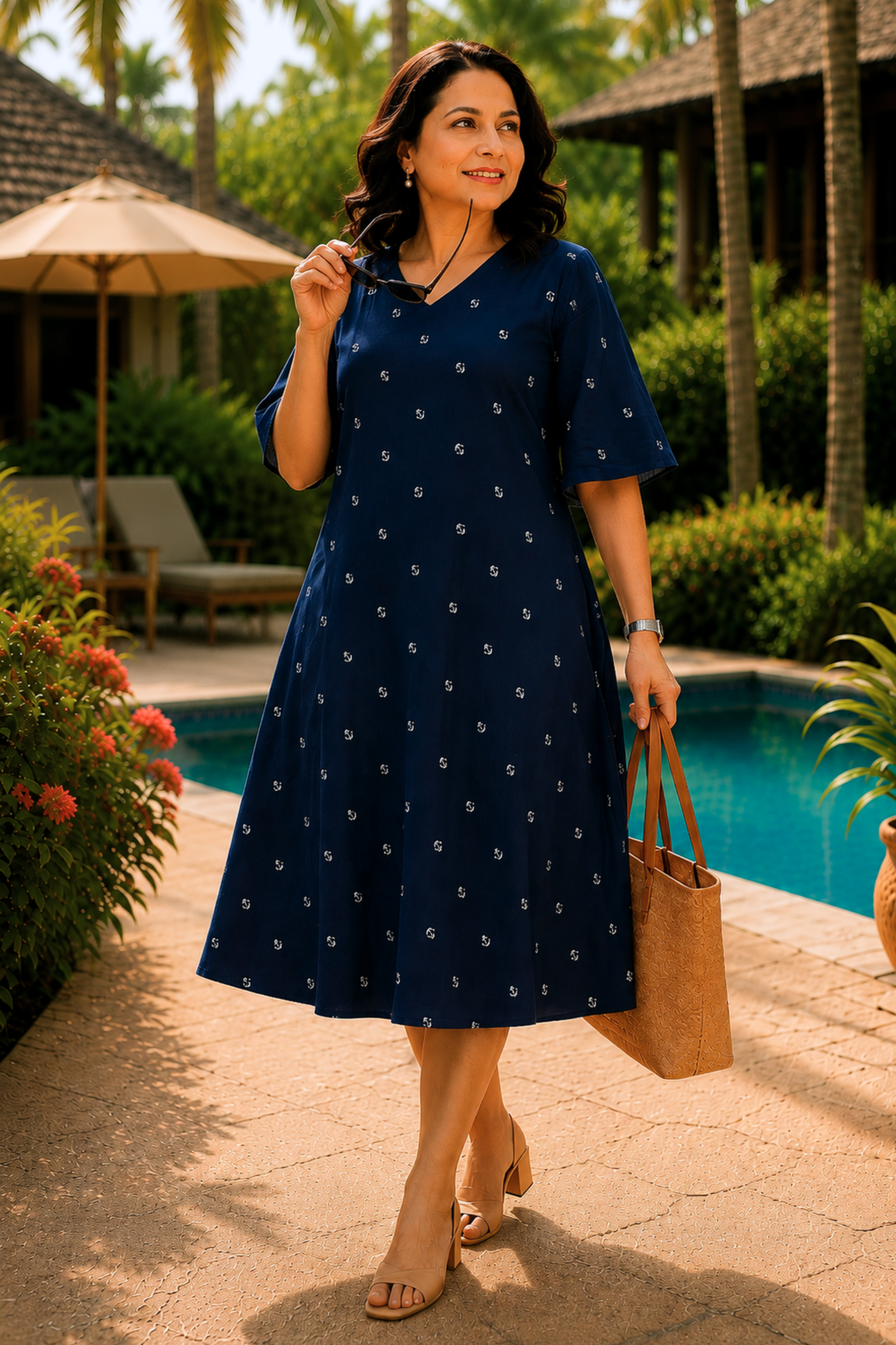 Indigo Reverie Printed Dress With Pockets