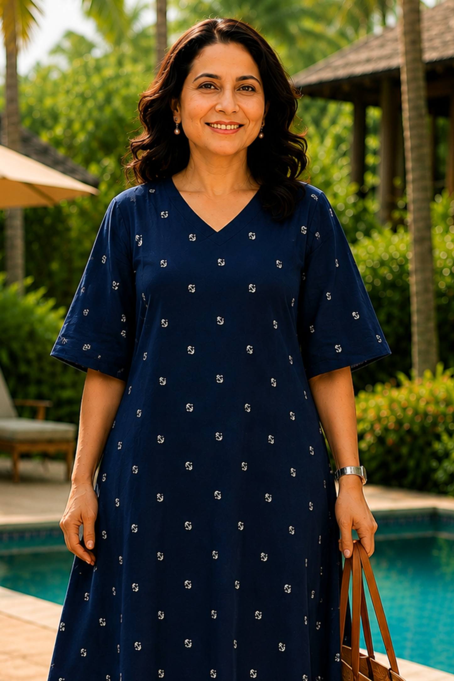 Indigo Reverie Printed Dress With Pockets