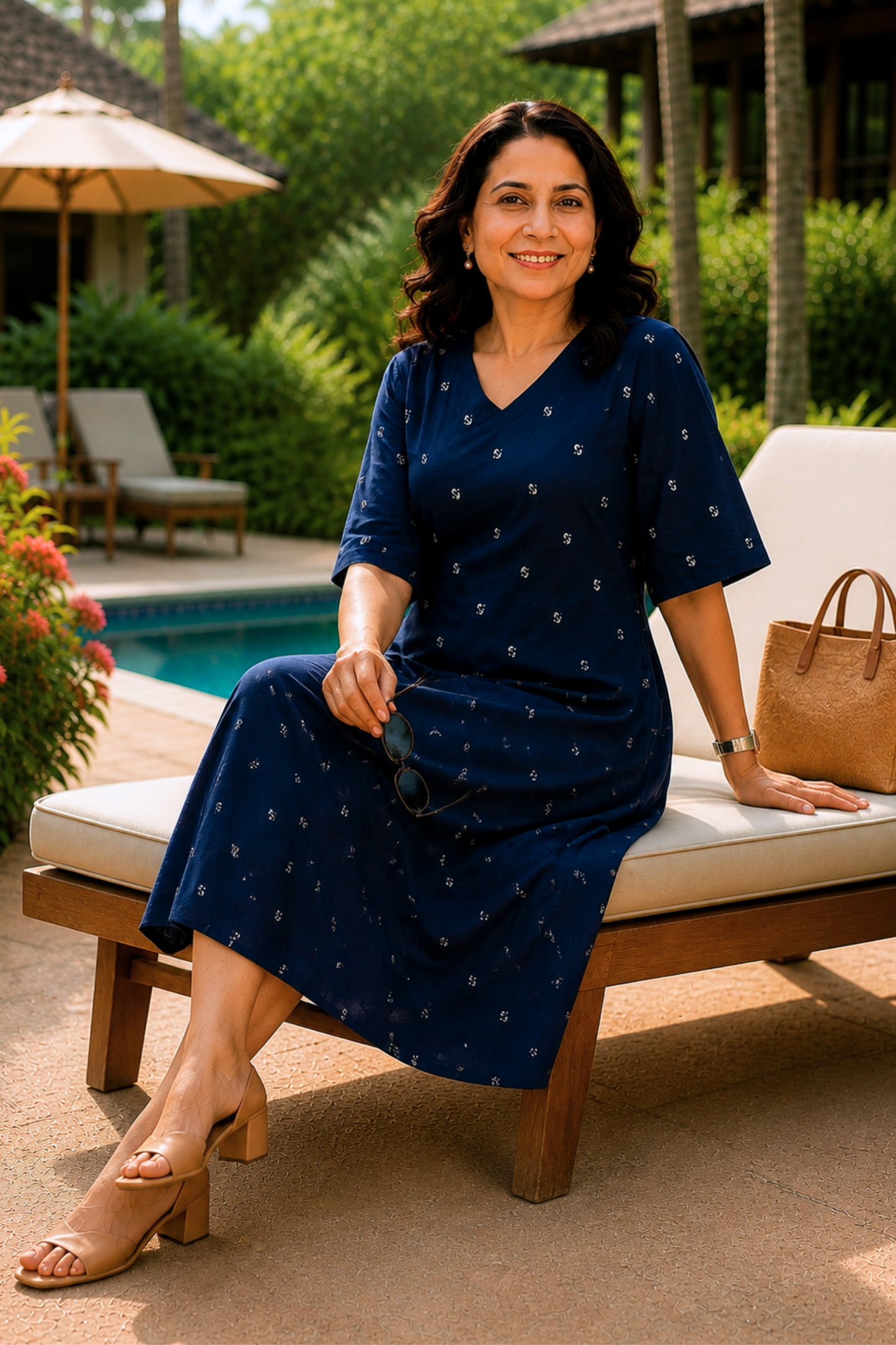 Indigo Reverie Printed Dress With Pockets