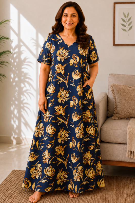 Autumn Noir Floral Night Gown
