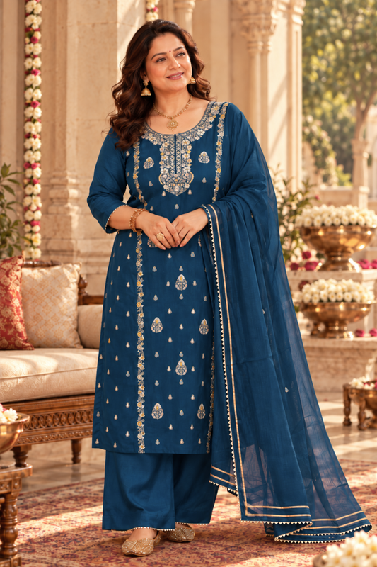 Indira Neel Fancy Chinon Suit