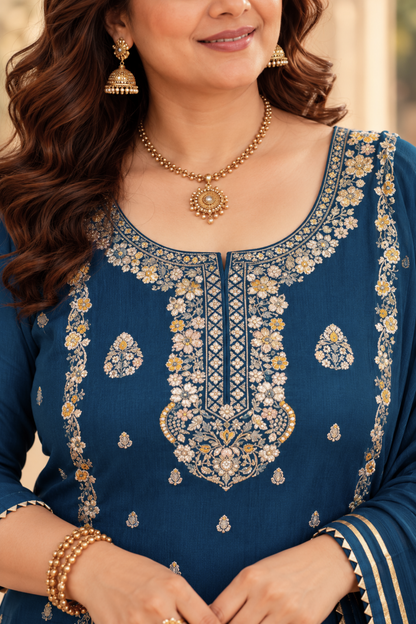 Indira Neel Fancy Chinon Suit