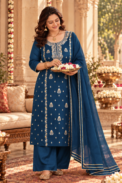 Indira Neel Fancy Chinon Suit