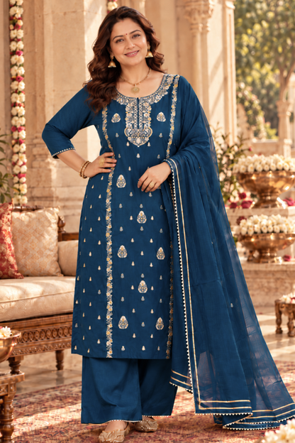 Indira Neel Fancy Chinon Suit