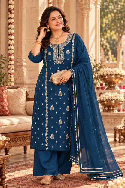 Indira Neel Fancy Chinon Suit