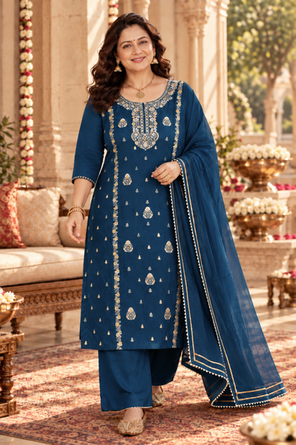 Indira Neel Fancy Chinon Suit