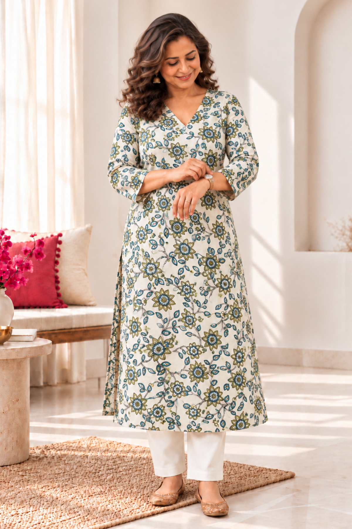Dusty Botanica Floral Rayon Kurta