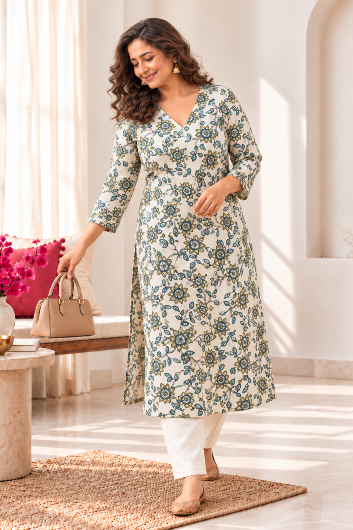 Dusty Botanica Floral Rayon Kurta