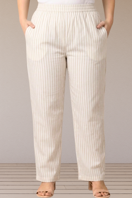 Ivory Pinstripe Cotton Pants
