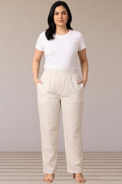 Ivory Pinstripe Cotton Pants