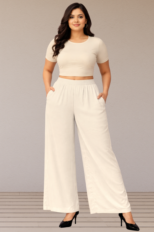 Ivory Rayon Falred Pant Palazzo