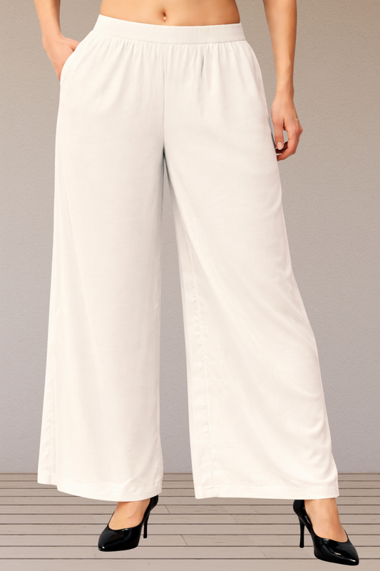 Ivory Rayon Falred Pant Palazzo