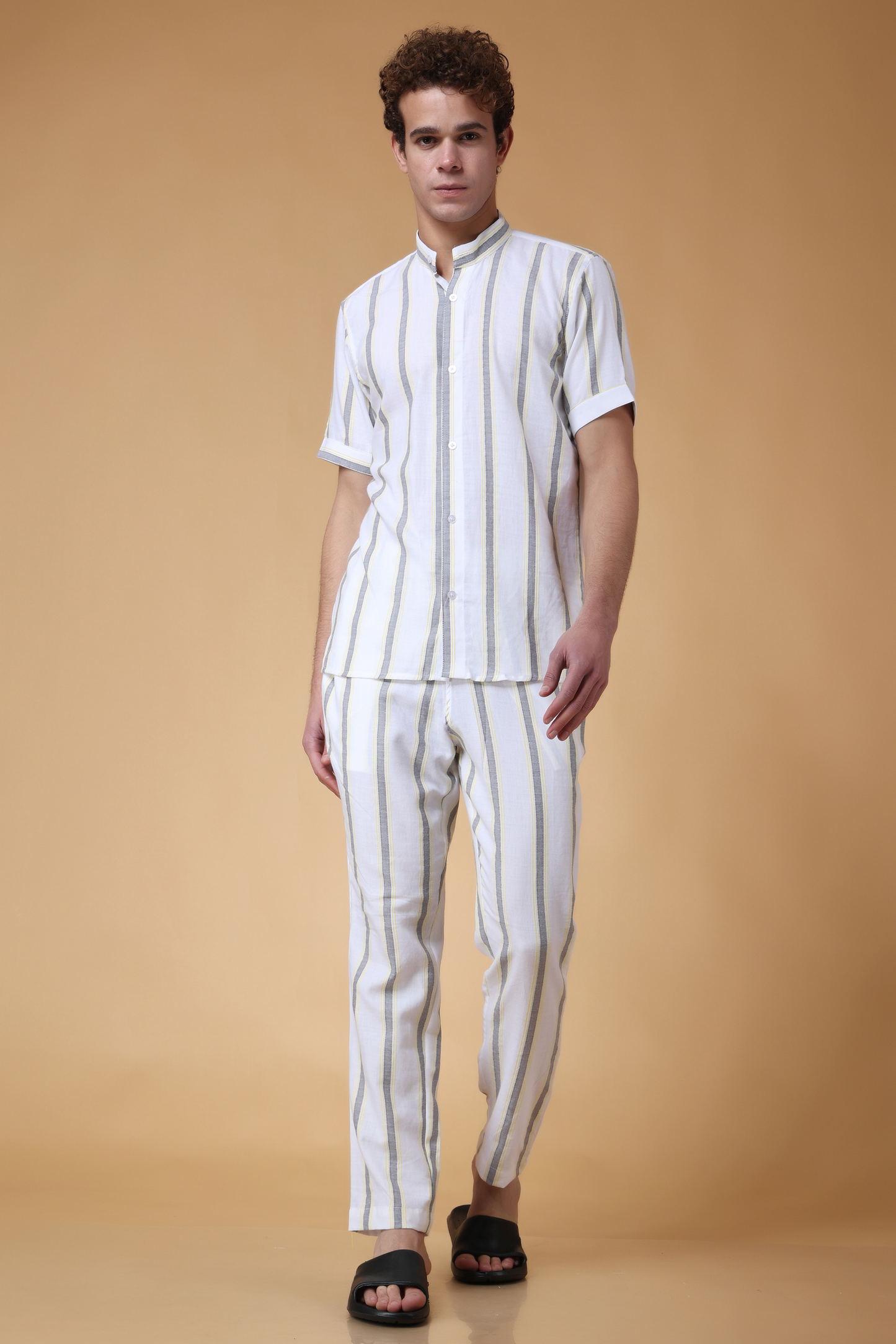 Ivory Stripe Cotton Lounge Wear Set
