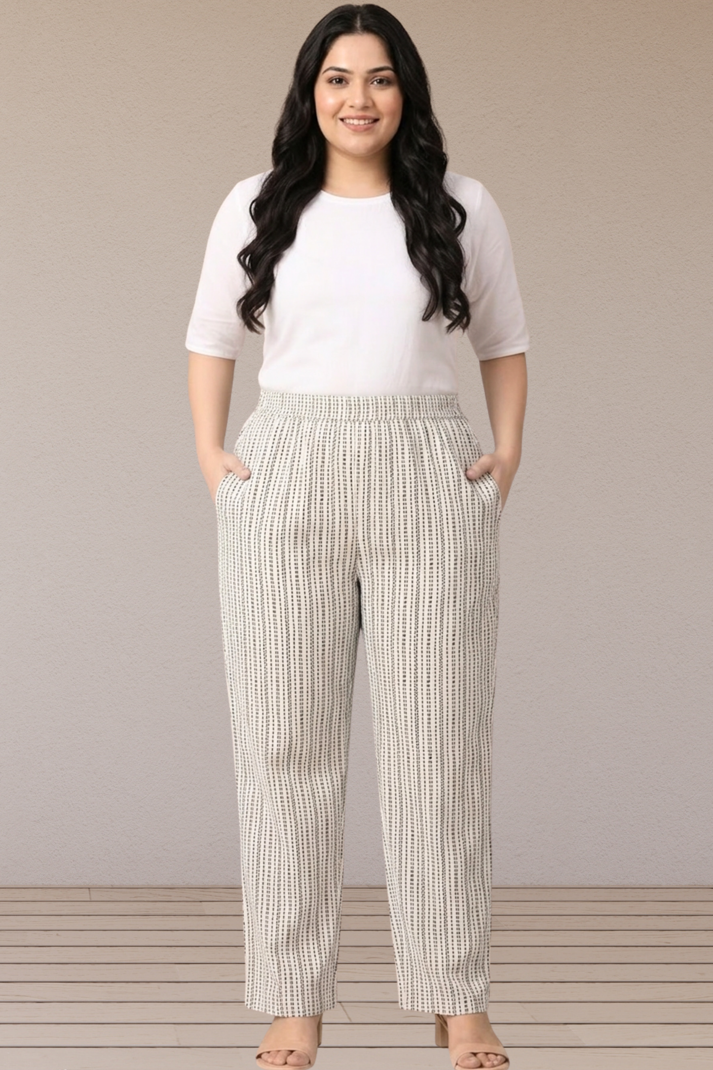 Ivory Stripe Printed Cotton Pants
