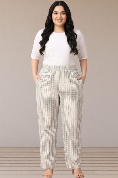 Ivory Stripe Printed Cotton Pants