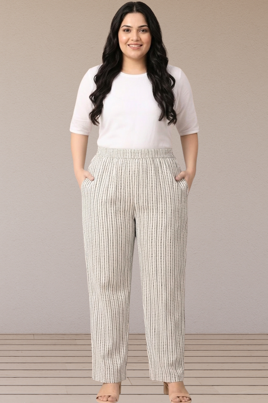 Ivory Stripe Printed Cotton Pants