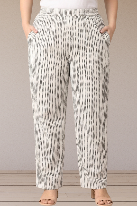 Ivory Stripe Printed Cotton Pants