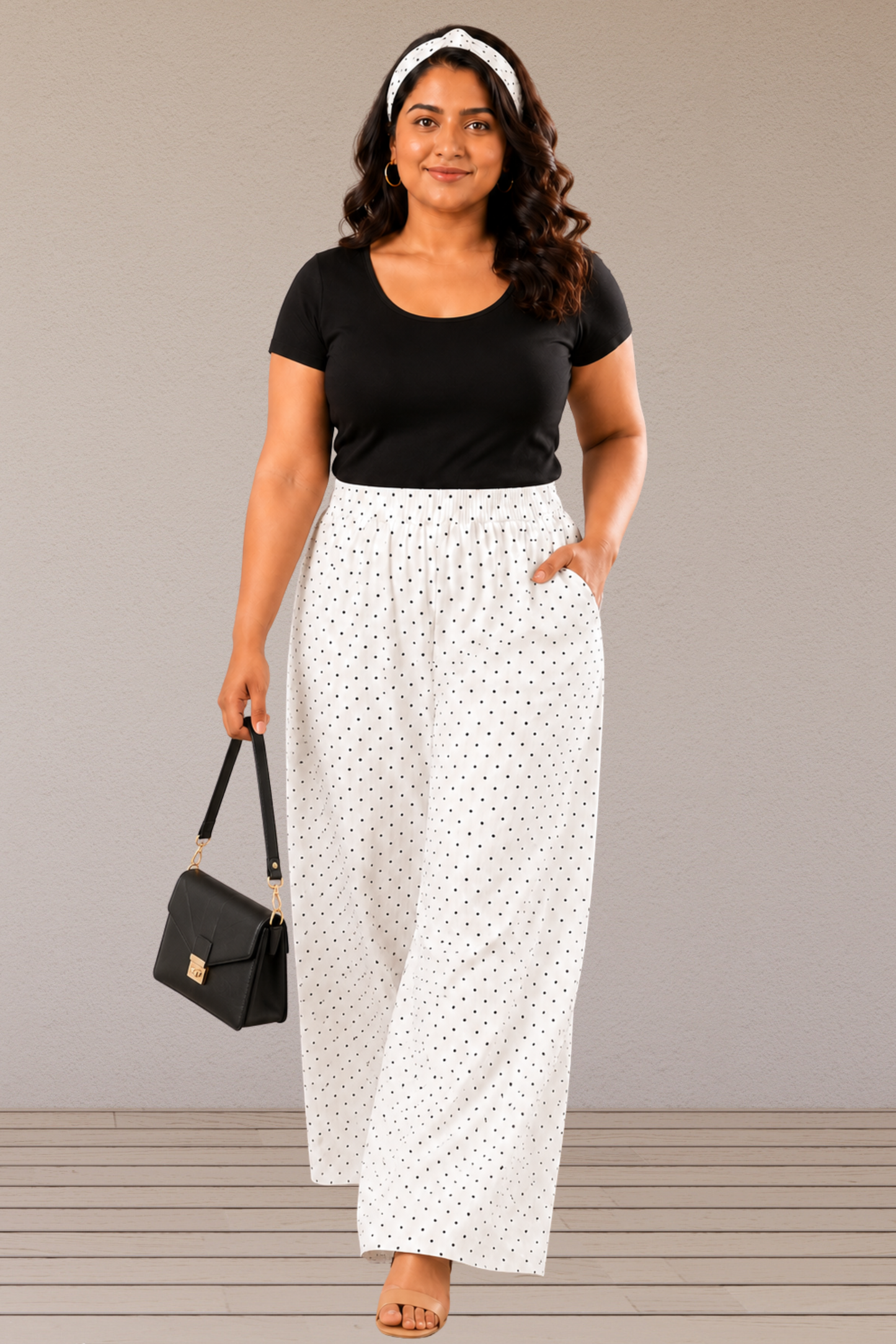 Ivory Polka Polyester Palazzo