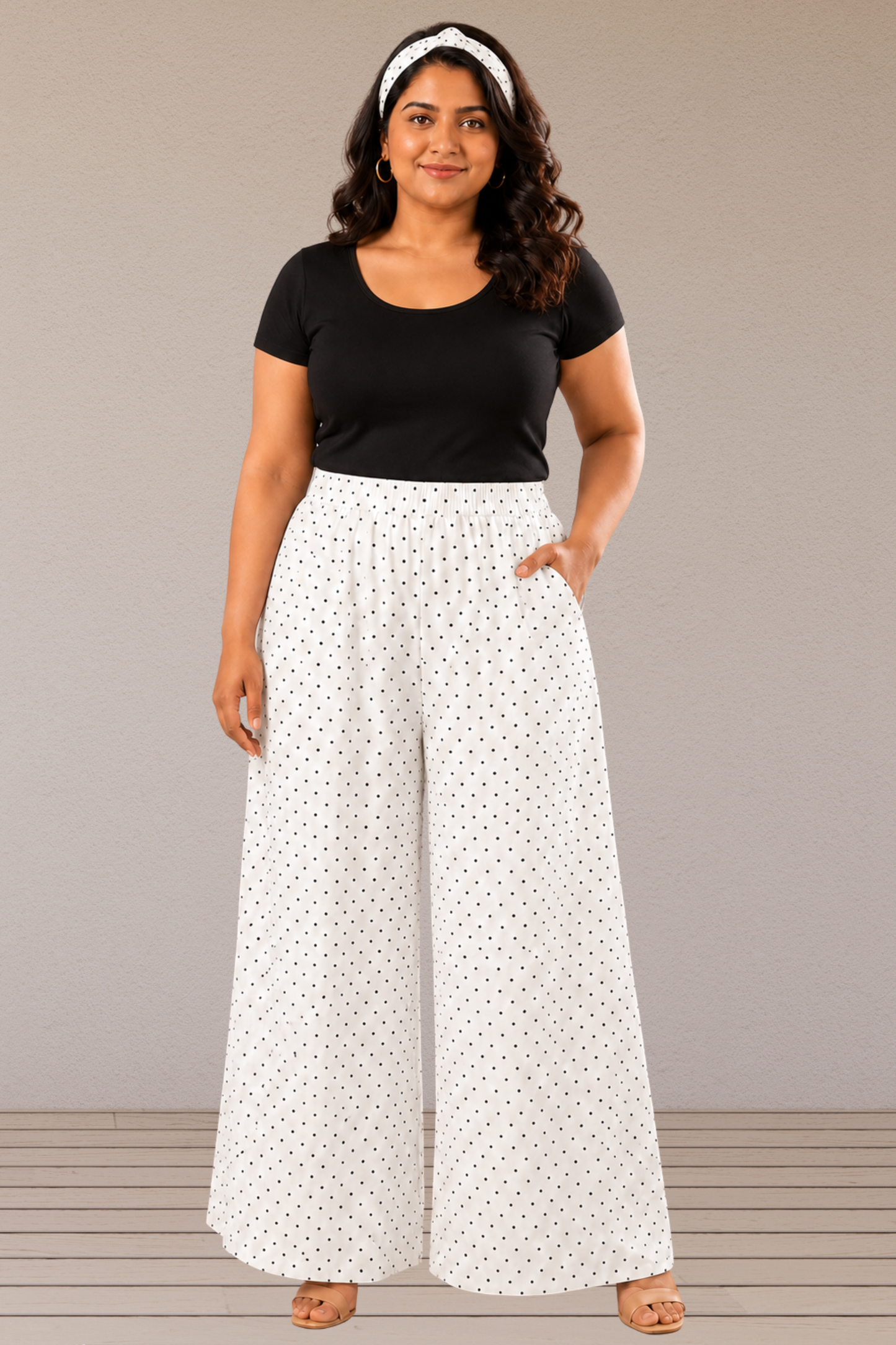 Ivory Polka Polyester Palazzo