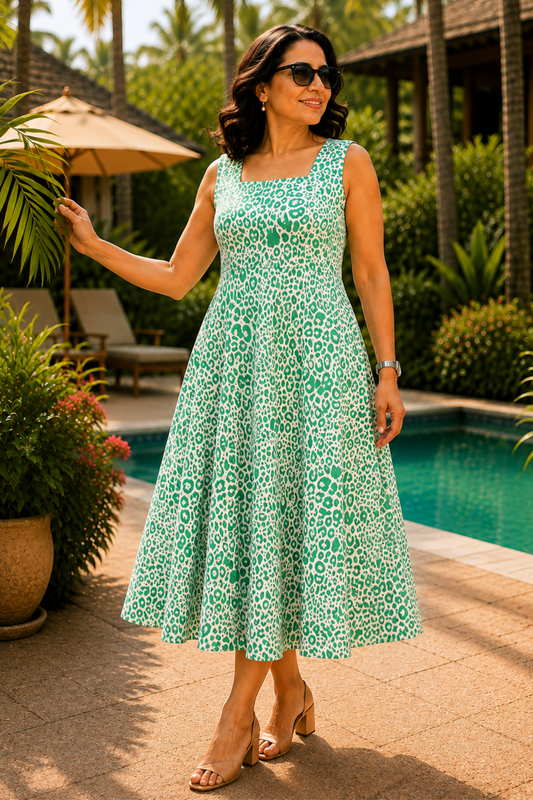 Jade Breeze Printed Dress With Pockets
