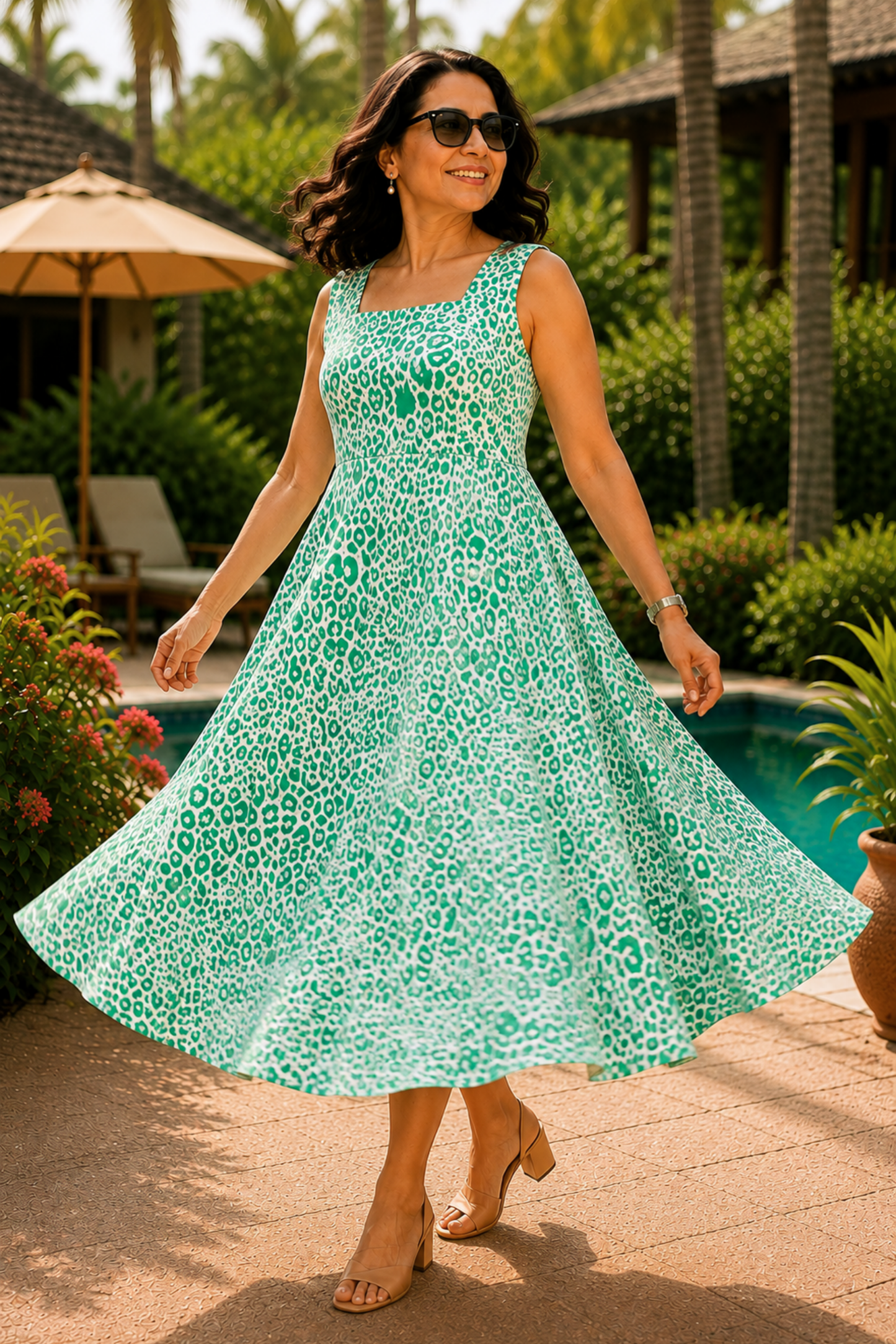 Jade Breeze Printed Dress With Pockets