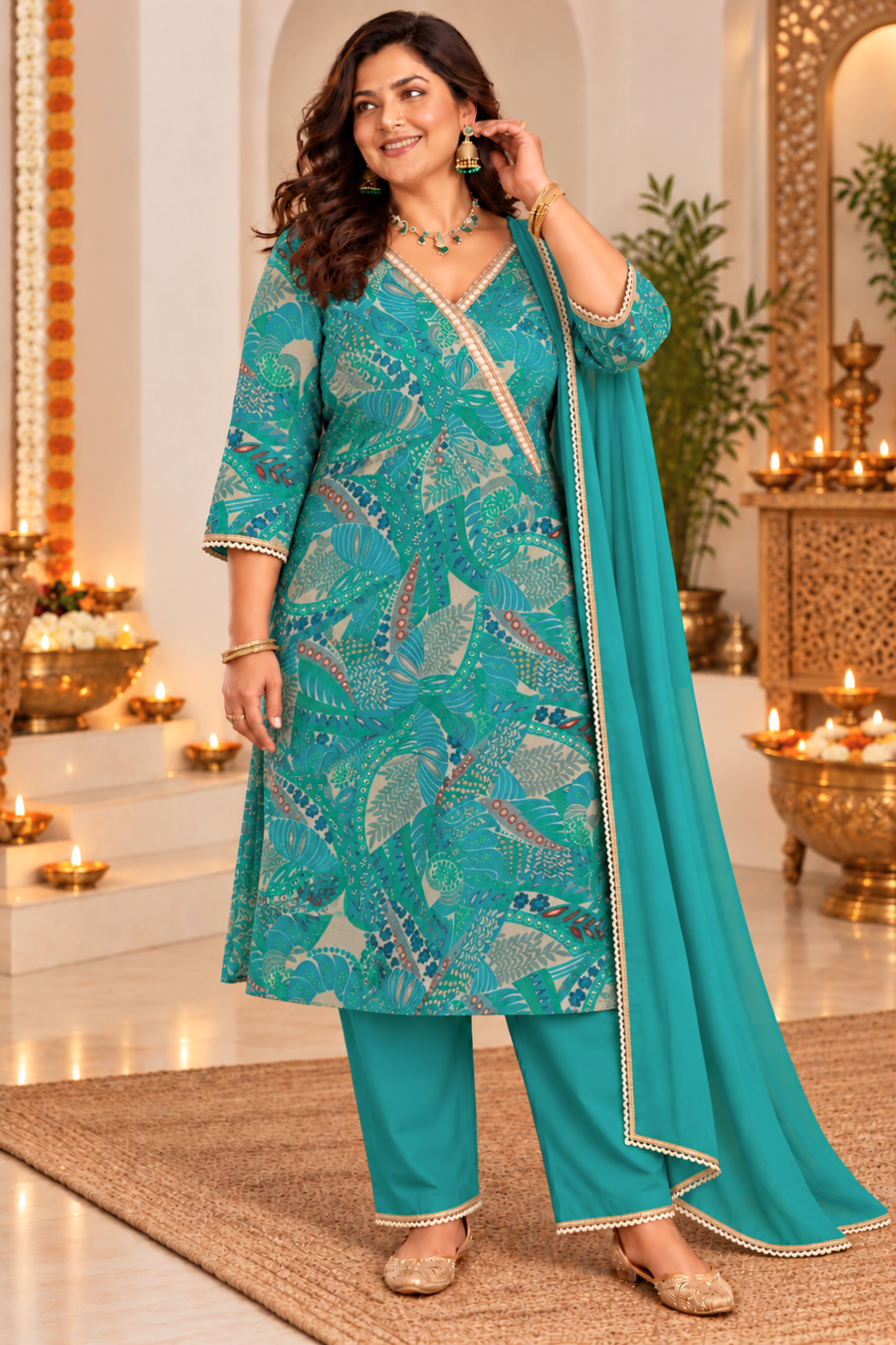 Jade Radiance Chinon Suit Set