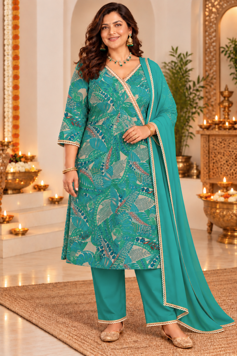 Jade Radiance Chinon Suit Set