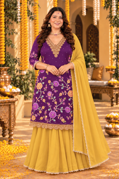 Inara Jamuni Silk Skirt Suit with Placement Work