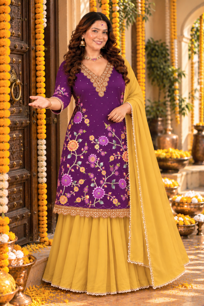 Inara Jamuni Silk Skirt Suit with Placement Work