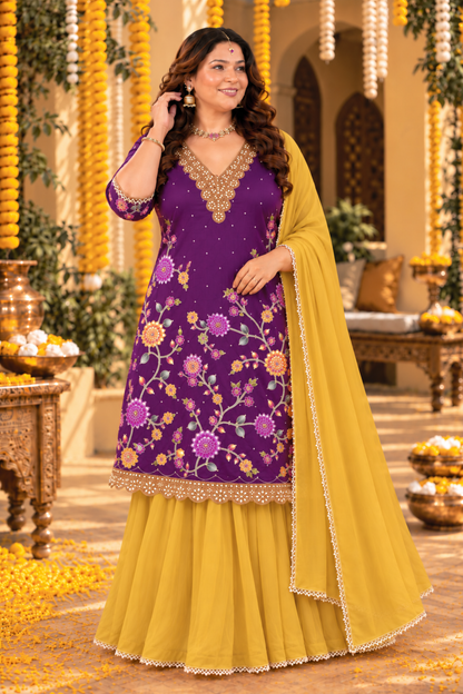 Inara Jamuni Silk Skirt Suit with Placement Work