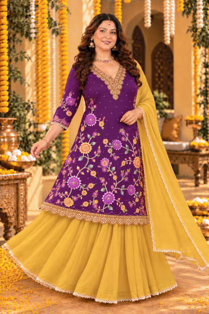 Inara Jamuni Silk Skirt Suit with Placement Work
