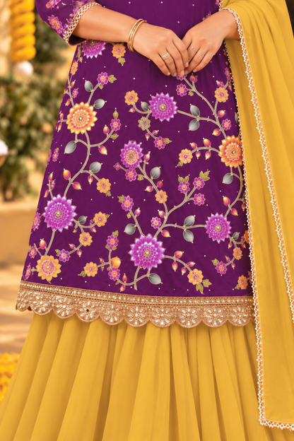 Inara Jamuni Silk Skirt Suit with Placement Work