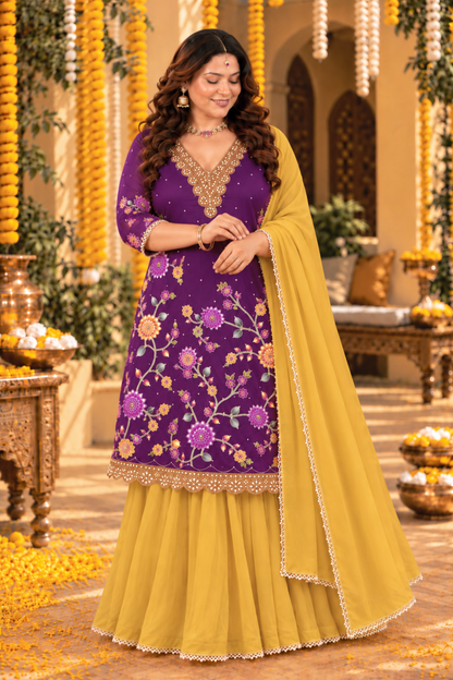 Inara Jamuni Silk Skirt Suit with Placement Work