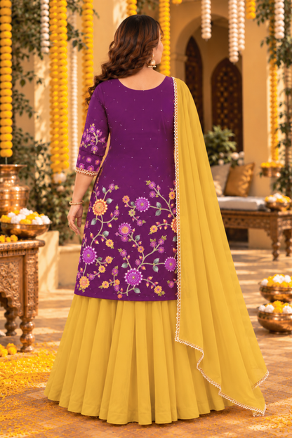 Inara Jamuni Silk Skirt Suit with Placement Work